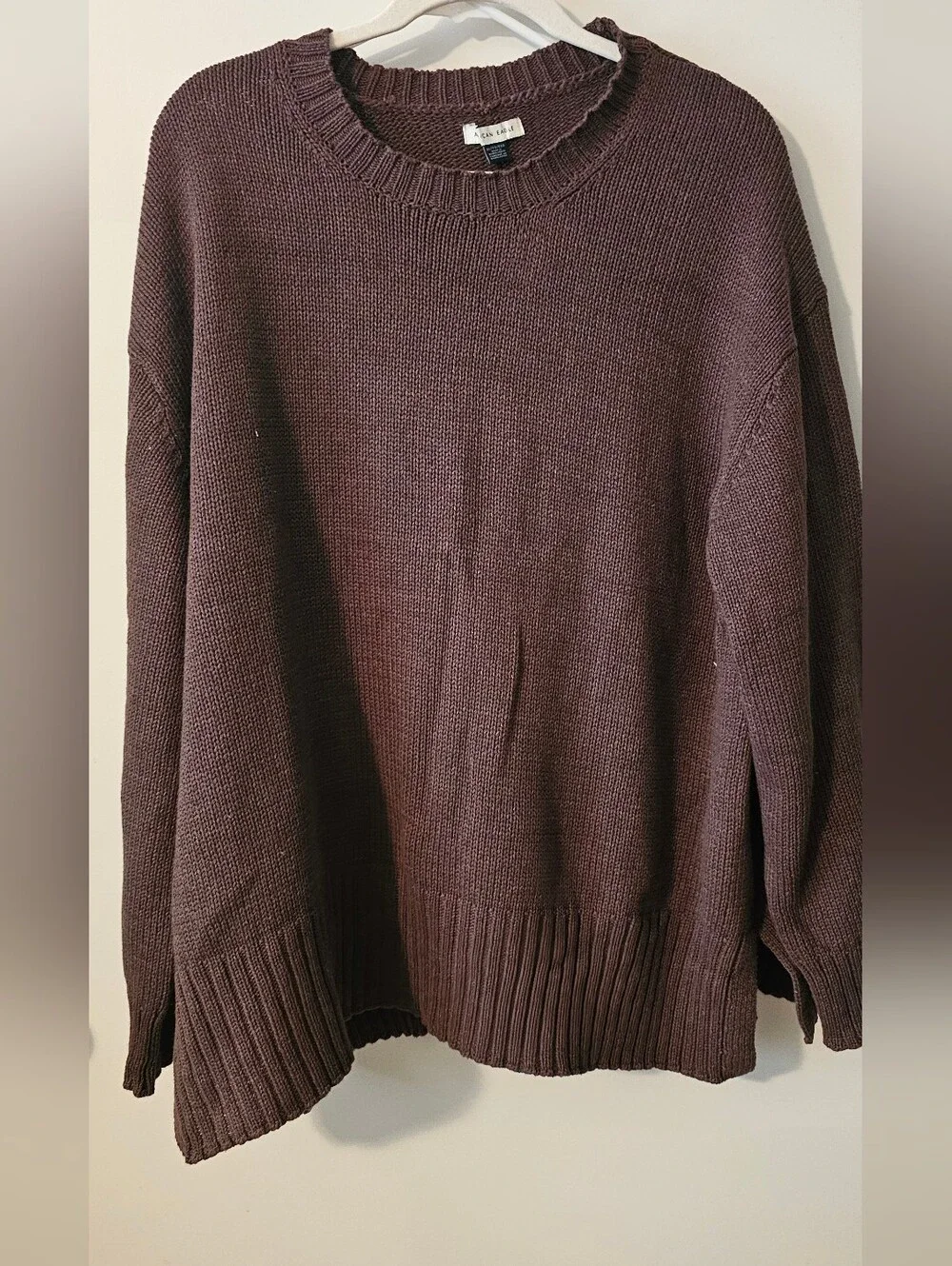 American Eagle Crewneck Knit Sweater in Brown